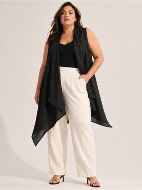 BLEU BONHEUR | Linen Drape Vest Open Front Waterfall Lightweight Minimalist Boho